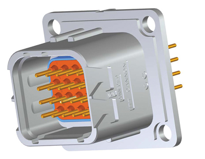 Conector estilo ITT Cannon RPR EN4165 con contactos de PCB